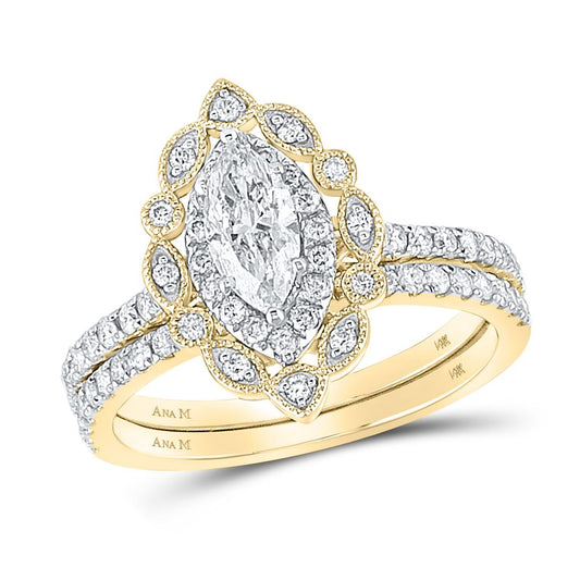 14k Yellow Gold Marquise Diamond Bridal Wedding Ring Set 1-1/4 Cttw (Certified)