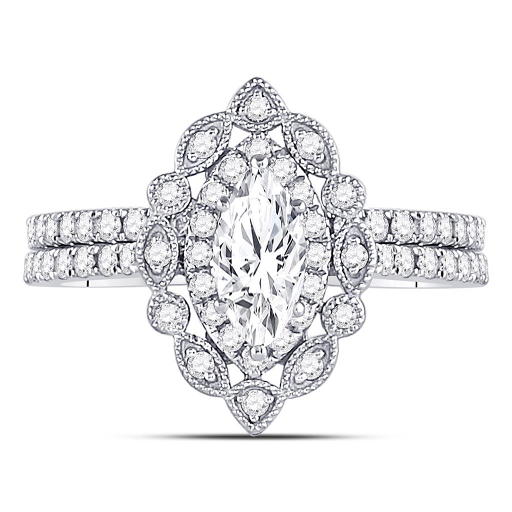 14k White Gold Marquise Diamond Bridal Wedding Ring Set 1-1/4 Cttw (Certified)