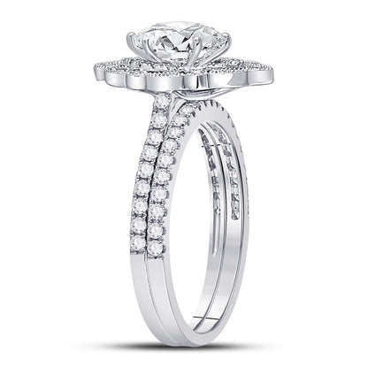14k White Gold Marquise Diamond Bridal Wedding Ring Set 1-1/4 Cttw (Certified)