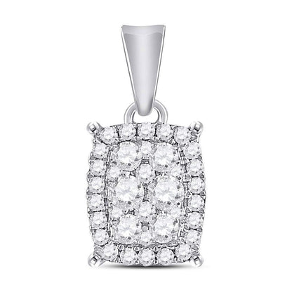 14k White Gold Round Diamond Rectangle Cluster Pendant 1/4 Cttw