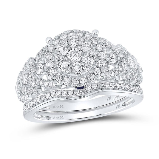 14k White Gold Round Diamond Bridal Wedding Ring Set 1 Cttw