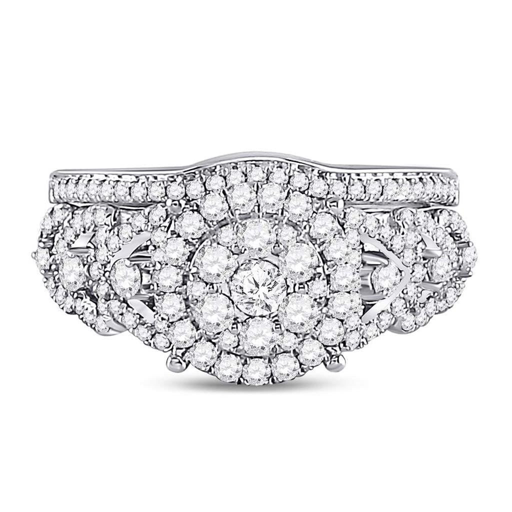14k White Gold Round Diamond Bridal Wedding Ring Set 1 Cttw