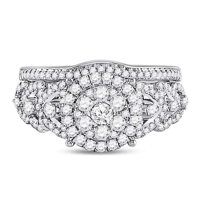 14k White Gold Round Diamond Bridal Wedding Ring Set 1 Cttw