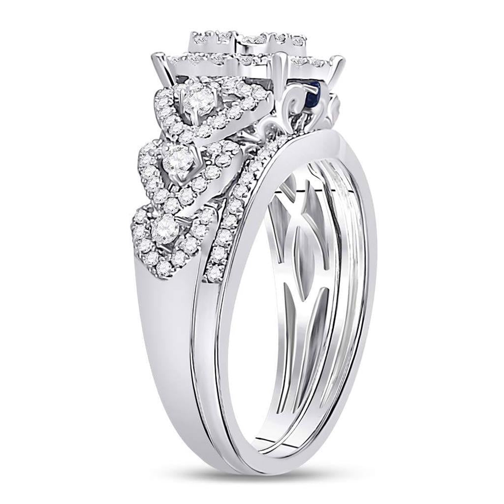 14k White Gold Round Diamond Bridal Wedding Ring Set 1 Cttw