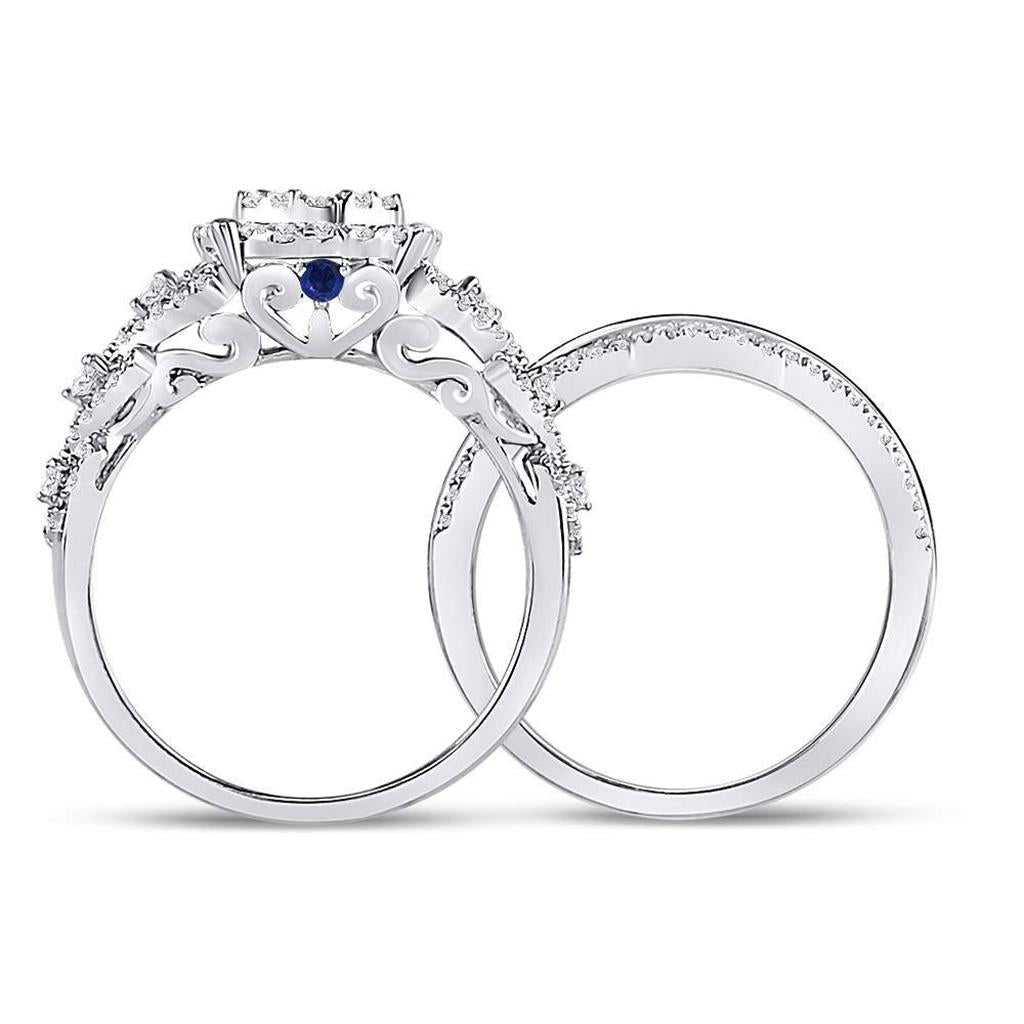14k White Gold Round Diamond Bridal Wedding Ring Set 1 Cttw