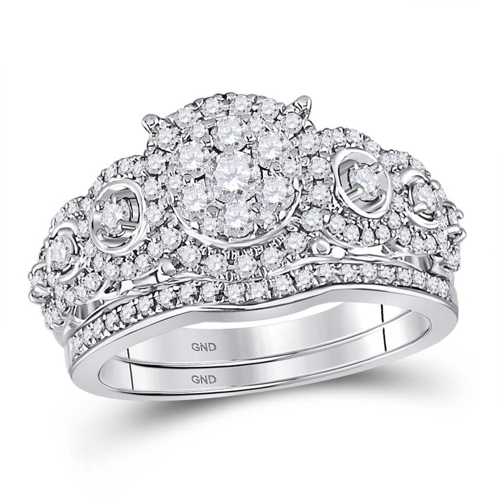14k White Gold Round Diamond Bridal Wedding Ring Set 1 Cttw