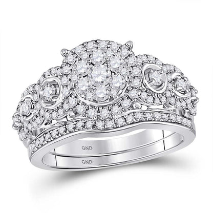 14k White Gold Round Diamond Bridal Wedding Ring Set 1 Cttw