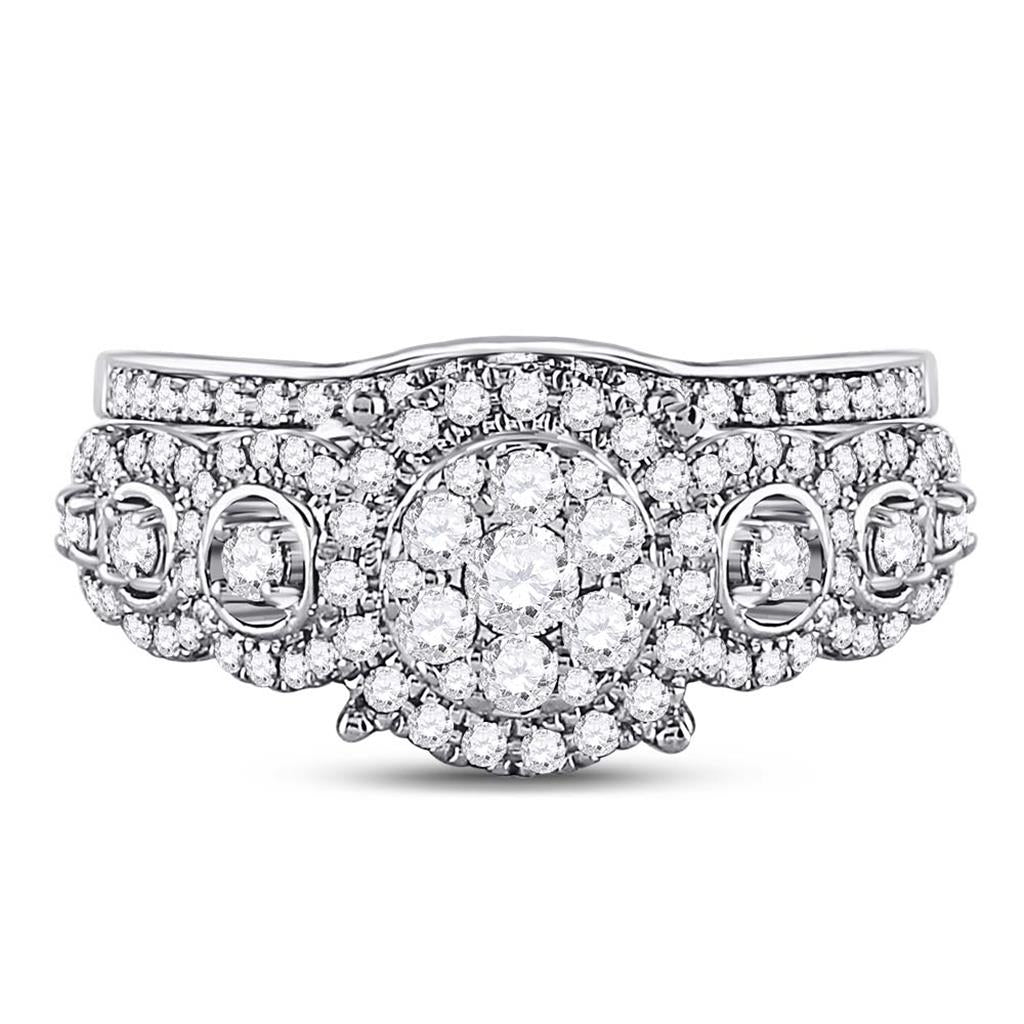 14k White Gold Round Diamond Bridal Wedding Ring Set 1 Cttw