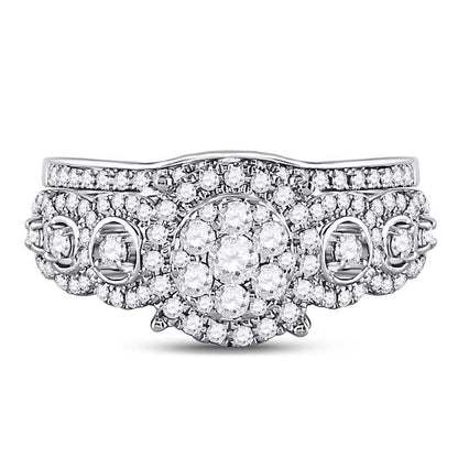 14k White Gold Round Diamond Bridal Wedding Ring Set 1 Cttw