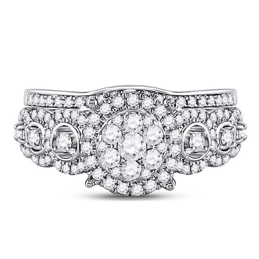 14k White Gold Round Diamond Bridal Wedding Ring Set 1 Cttw