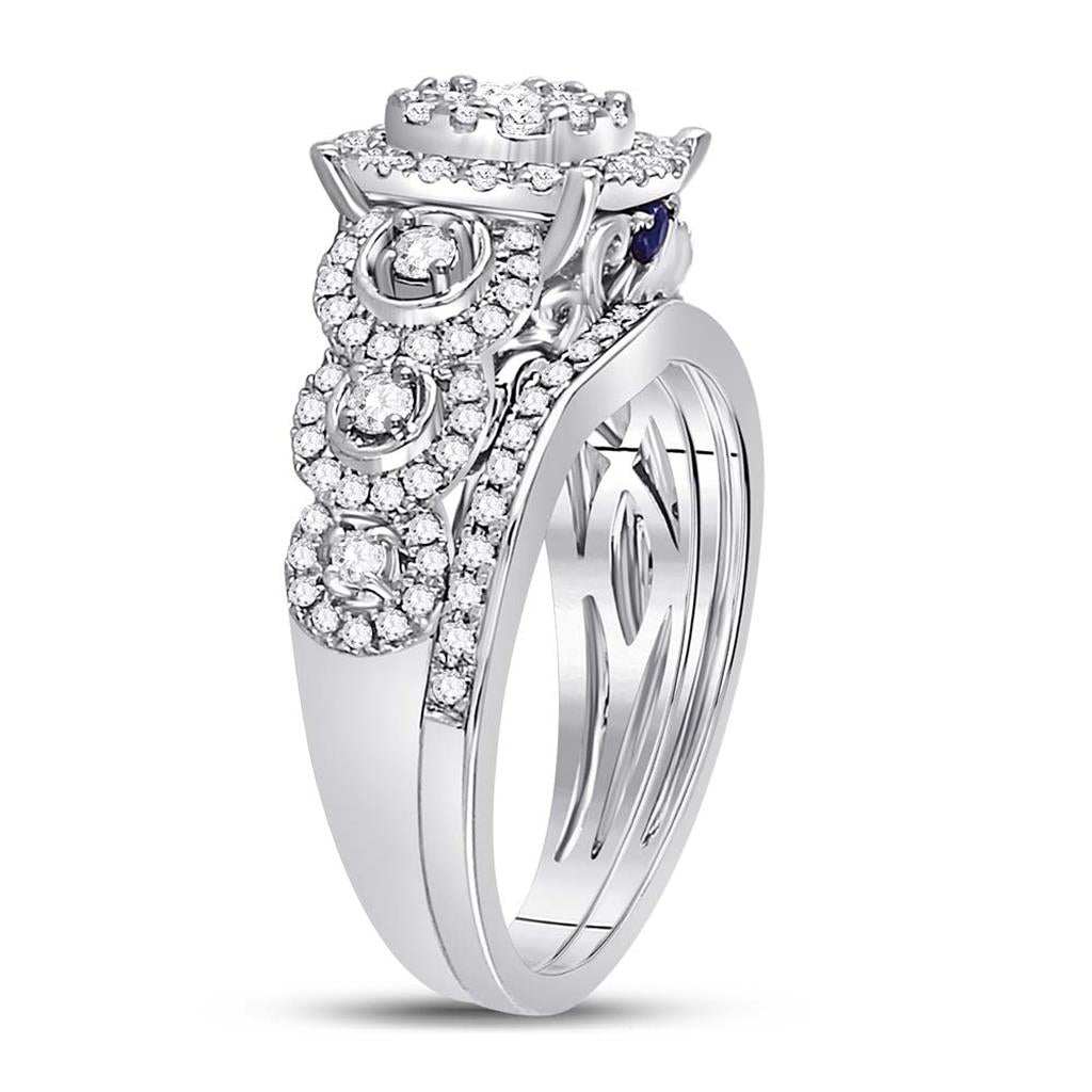 14k White Gold Round Diamond Bridal Wedding Ring Set 1 Cttw