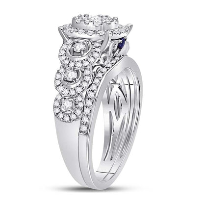14k White Gold Round Diamond Bridal Wedding Ring Set 1 Cttw