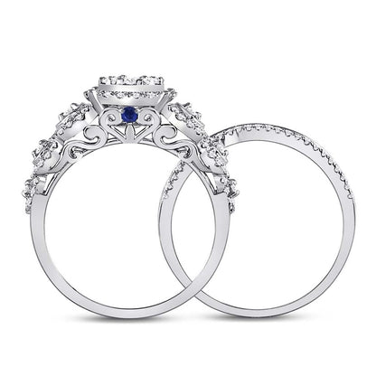 14k White Gold Round Diamond Bridal Wedding Ring Set 1 Cttw