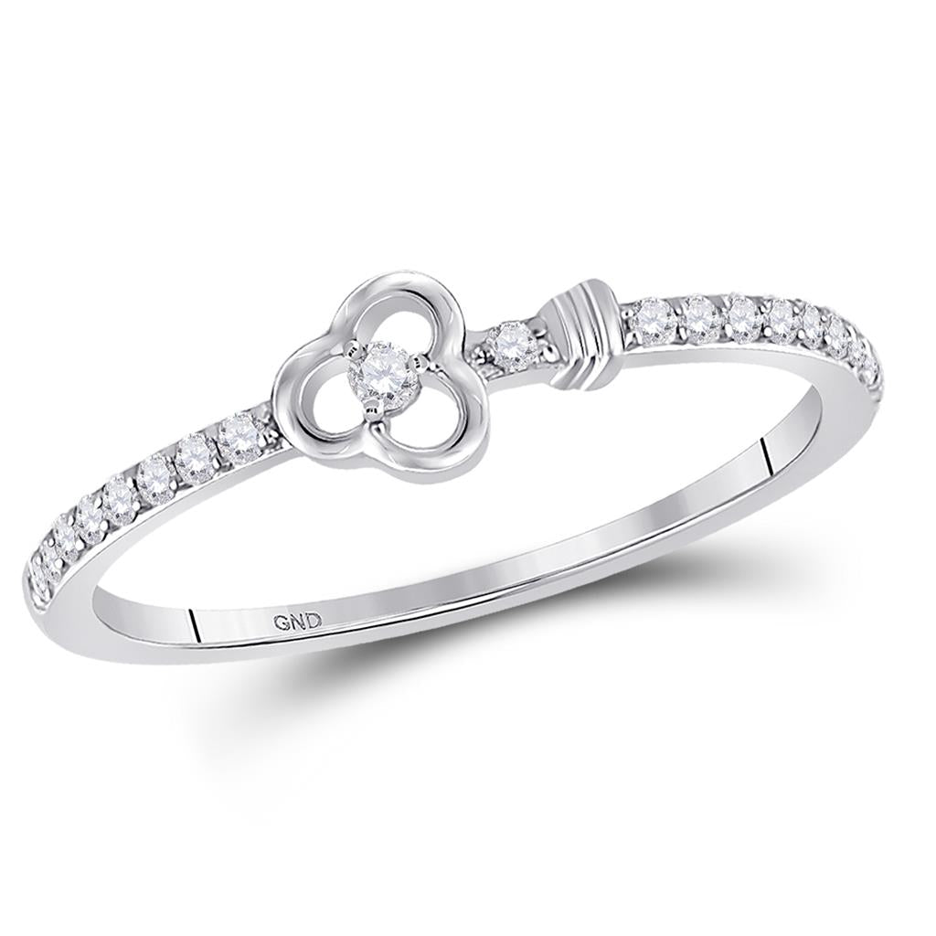 14k White Gold Round Diamond Spade Stackable Band Ring 1/6 Cttw
