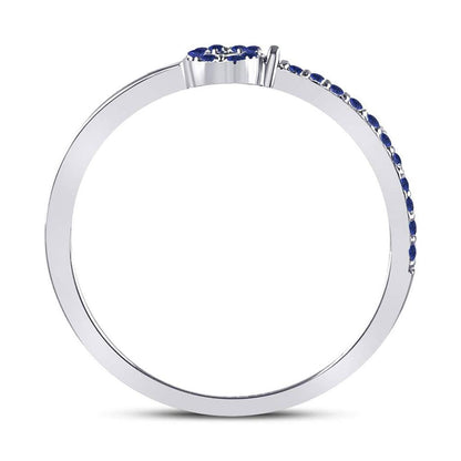 14kt White Gold Round Blue Sapphire Key Stackable Band Ring 1/5 Cttw