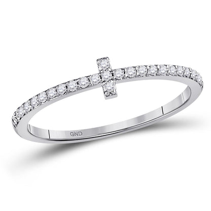 14kt White Gold Round Diamond Cross Stackable Band Ring 1/6 Cttw