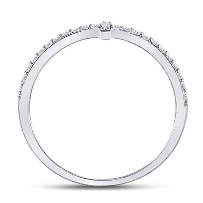 14kt White Gold Round Diamond Cross Stackable Band Ring 1/6 Cttw