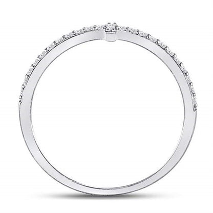 14kt White Gold Round Diamond Cross Stackable Band Ring 1/6 Cttw