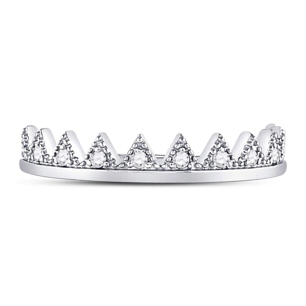 14k White Gold Round Diamond Chevron Stackable Band Ring 1/10 Cttw