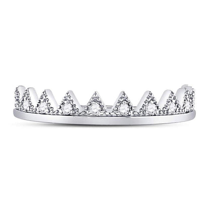 14k White Gold Round Diamond Chevron Stackable Band Ring 1/10 Cttw