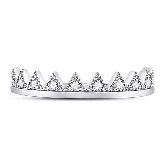 14k White Gold Round Diamond Chevron Stackable Band Ring 1/10 Cttw