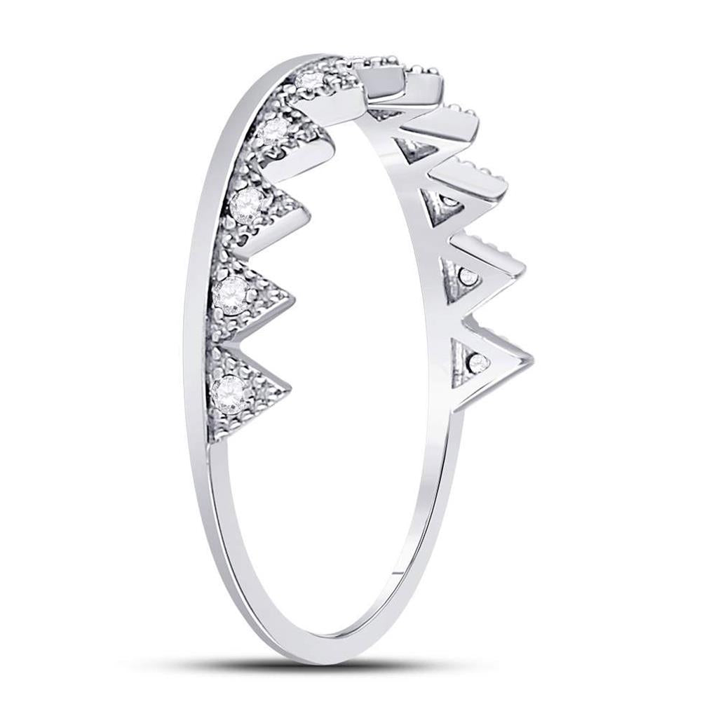 14k White Gold Round Diamond Chevron Stackable Band Ring 1/10 Cttw