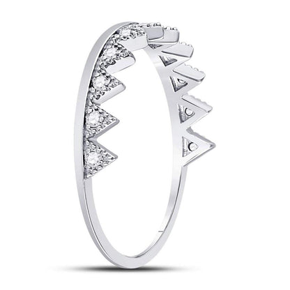 14k White Gold Round Diamond Chevron Stackable Band Ring 1/10 Cttw