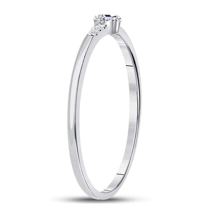 14kt White Gold Round Blue Sapphire Diamond Stackable Band Ring 1/12 Cttw