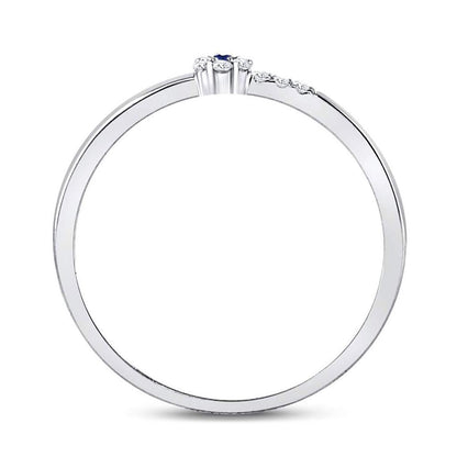 14kt White Gold Round Blue Sapphire Diamond Stackable Band Ring 1/12 Cttw