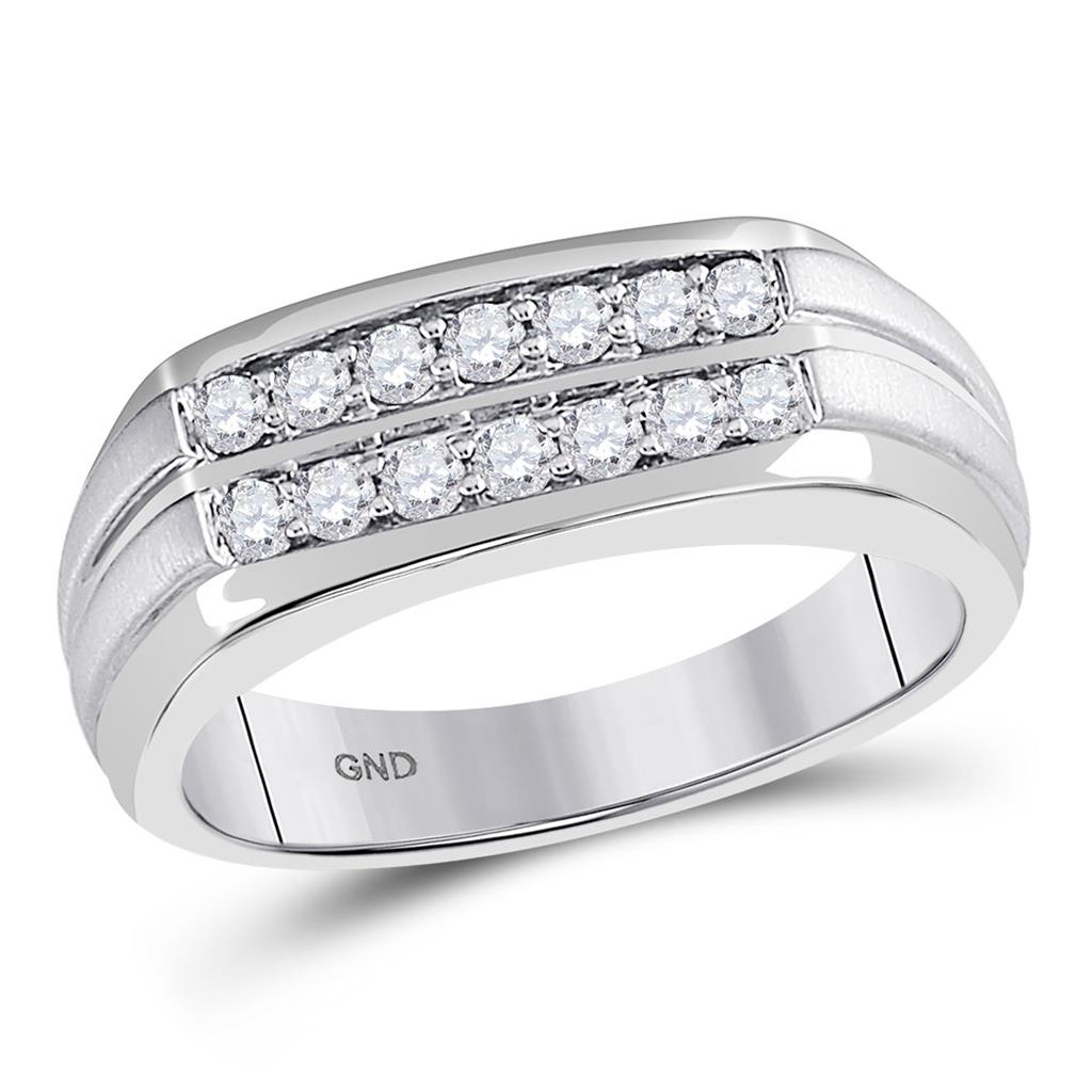 14k White Gold Round Diamond Double Row Wedding Band Ring 1/2 Cttw