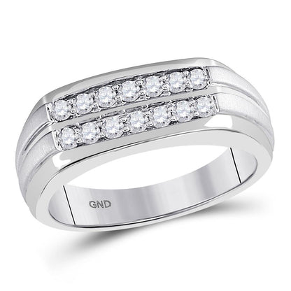 14k White Gold Round Diamond Double Row Wedding Band Ring 1/2 Cttw
