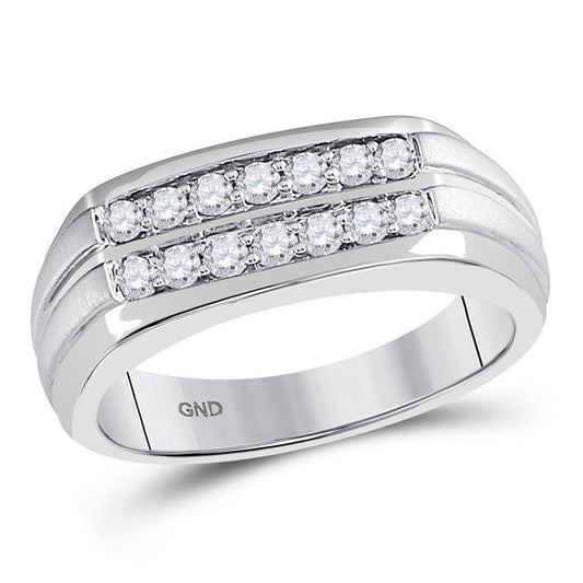 14k White Gold Round Diamond Double Row Wedding Band Ring 1/2 Cttw