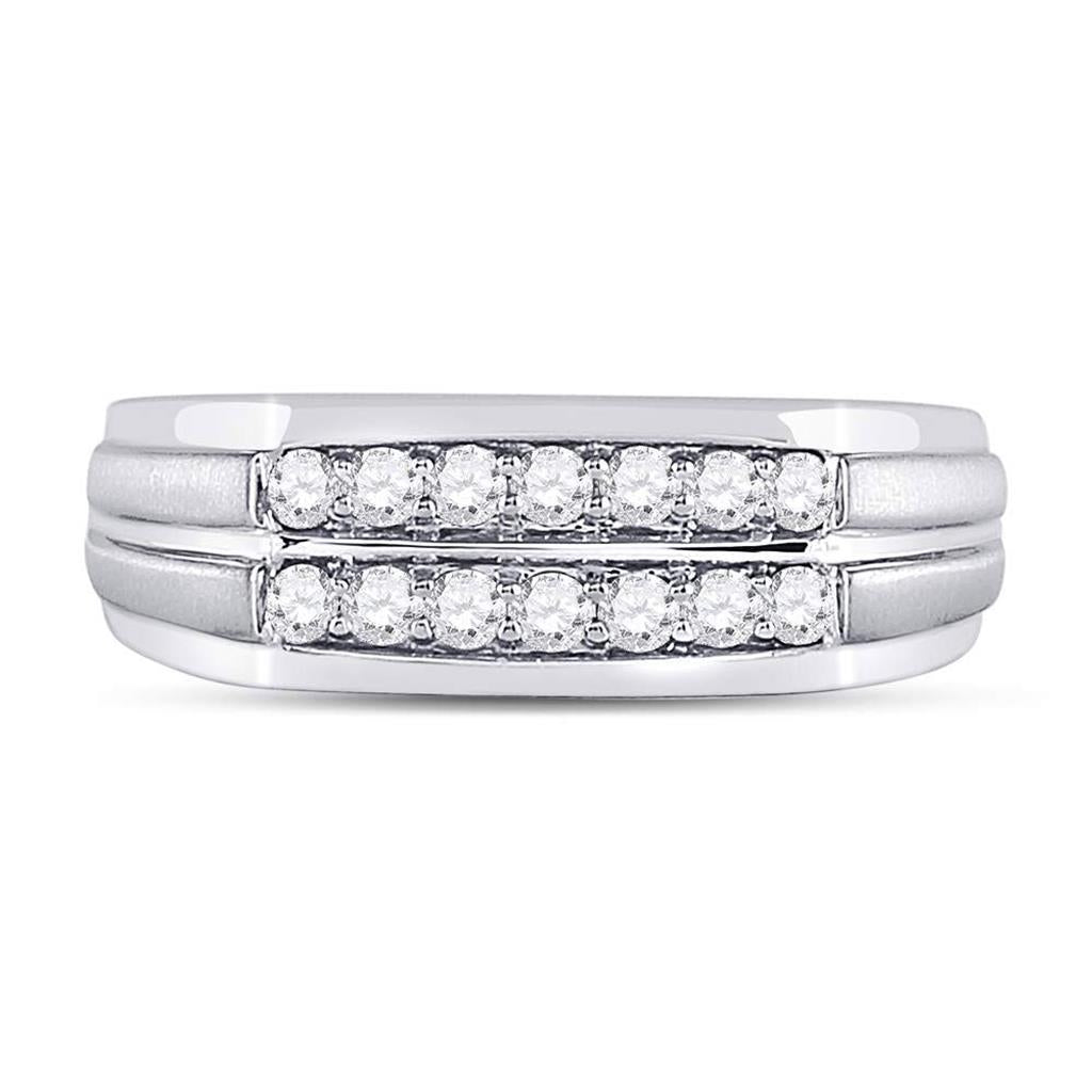 14k White Gold Round Diamond Double Row Wedding Band Ring 1/2 Cttw