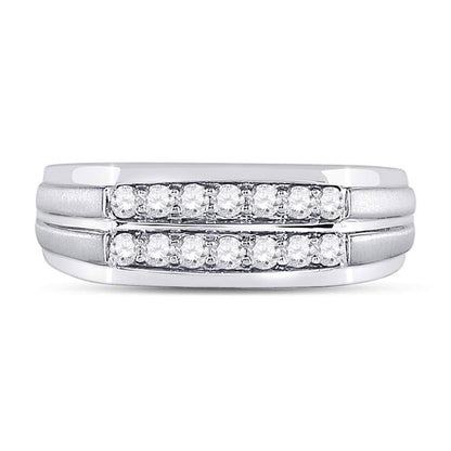 14k White Gold Round Diamond Double Row Wedding Band Ring 1/2 Cttw