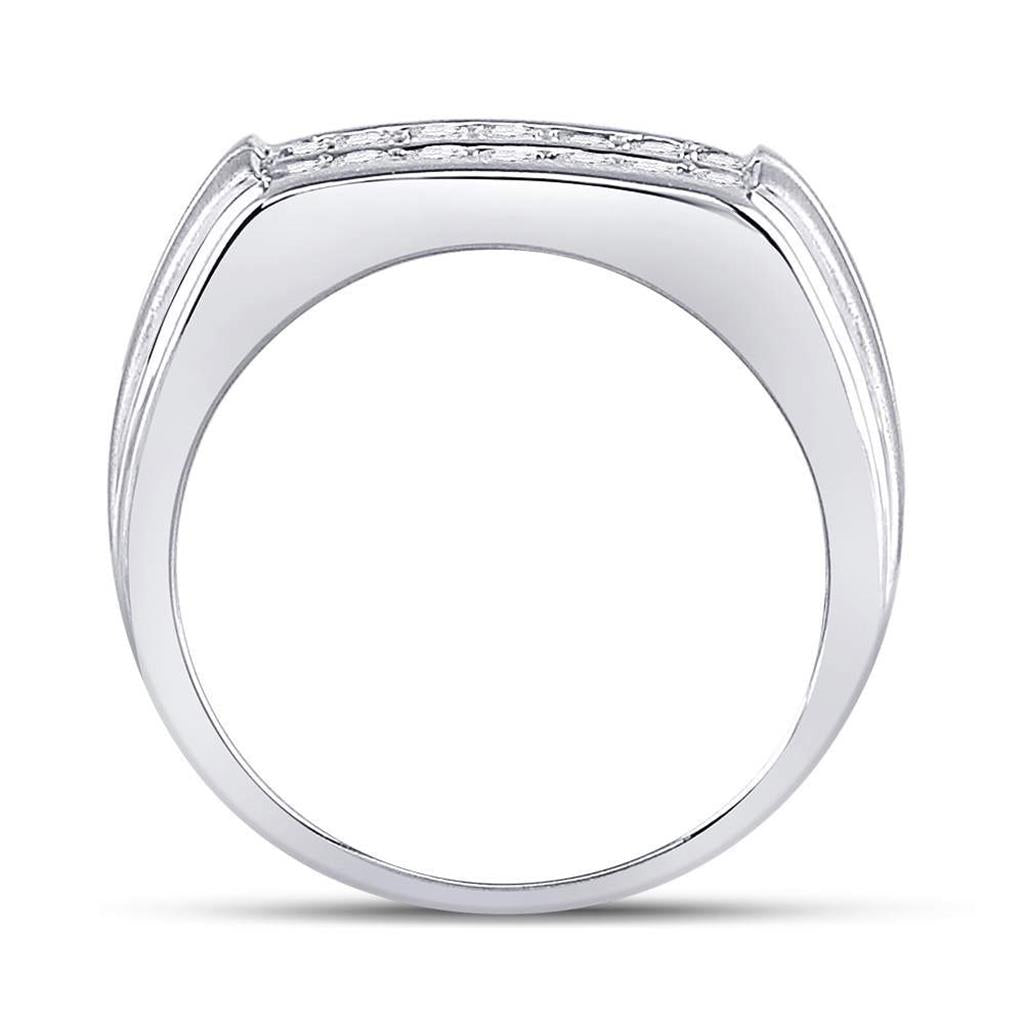 14k White Gold Round Diamond Double Row Wedding Band Ring 1/2 Cttw
