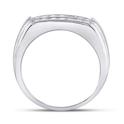 14k White Gold Round Diamond Double Row Wedding Band Ring 1/2 Cttw