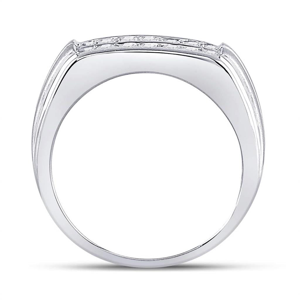 14k White Gold Round Diamond Double Row Wedding Band Ring 1/2 Cttw