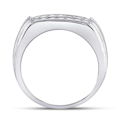 14k White Gold Round Diamond Double Row Wedding Band Ring 1/2 Cttw