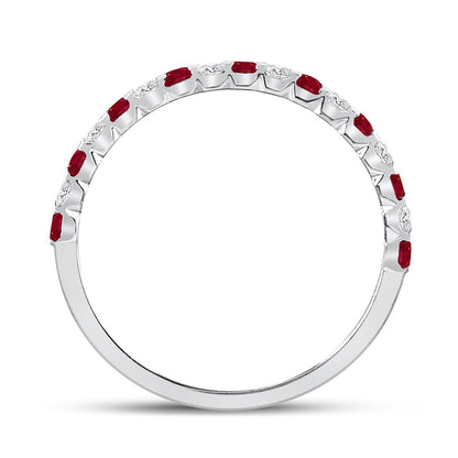 14k White Gold Princess Ruby Diamond Alternating Stackable Band Ring 3/8 Cttw