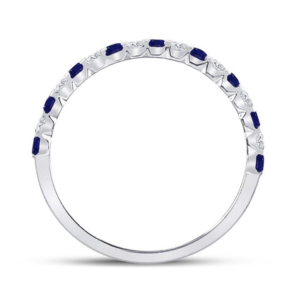 14k White Gold Princess Blue Sapphire Diamond Stackable Band Ring 3/8 Cttw