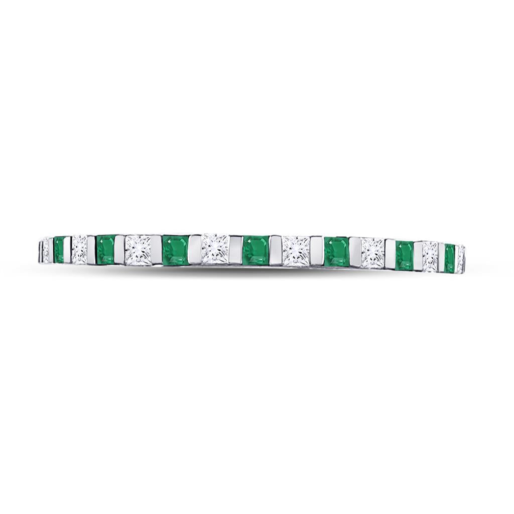 14k White Gold Princess Emerald Diamond Alternating Stackable Band Ring 1/3 Cttw