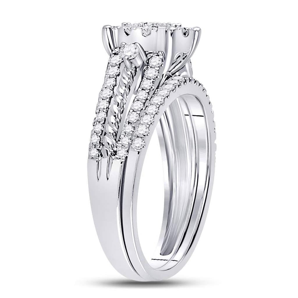 14k White Gold Round Diamond Bridal Wedding Ring Set 7/8 Cttw (Certified)