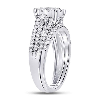 14k White Gold Round Diamond Bridal Wedding Ring Set 7/8 Cttw (Certified)