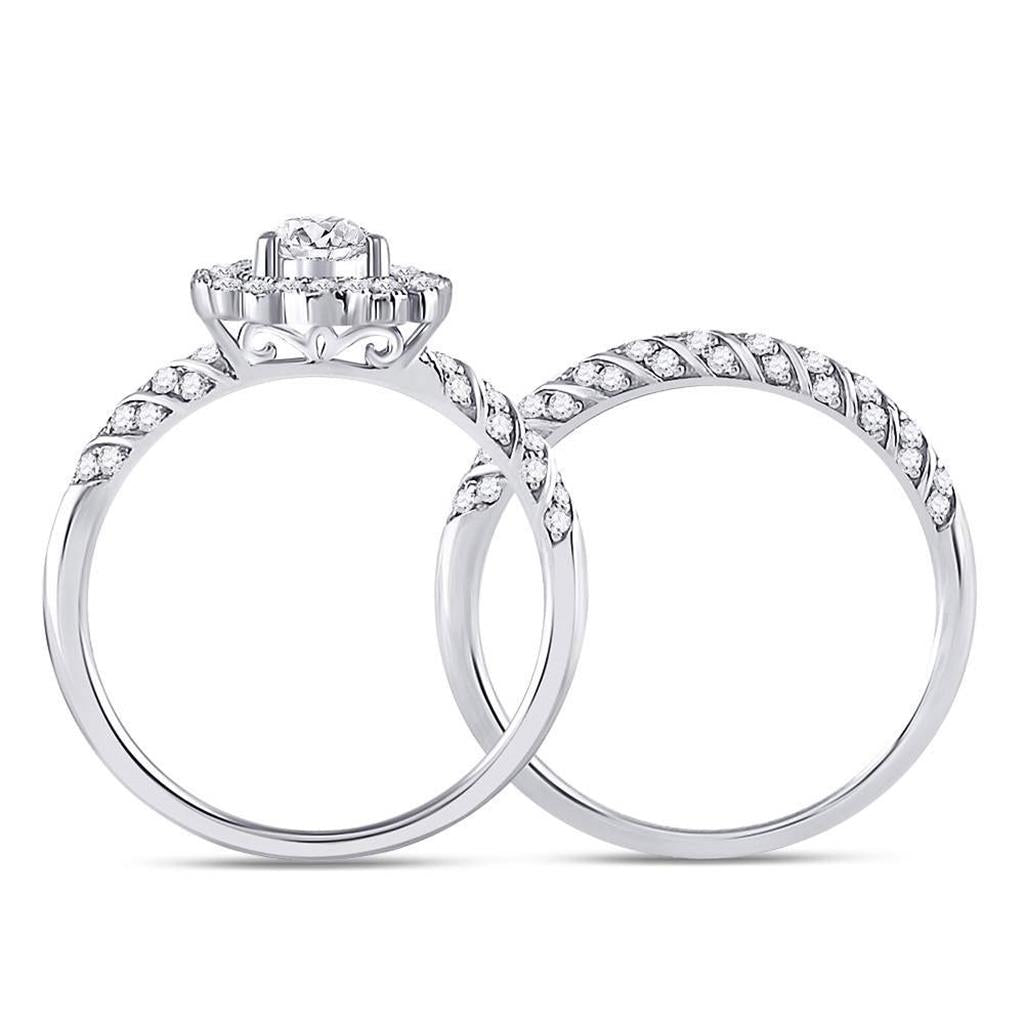 14k White Gold Pear Diamond Milgrain Bridal Wedding Ring Set 1-1/3 Cttw (Certified)