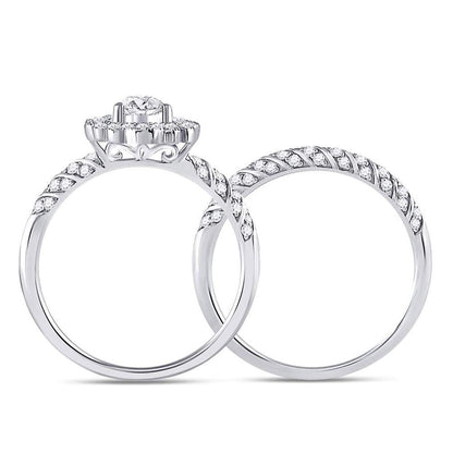 14k White Gold Pear Diamond Milgrain Bridal Wedding Ring Set 1-1/3 Cttw (Certified)
