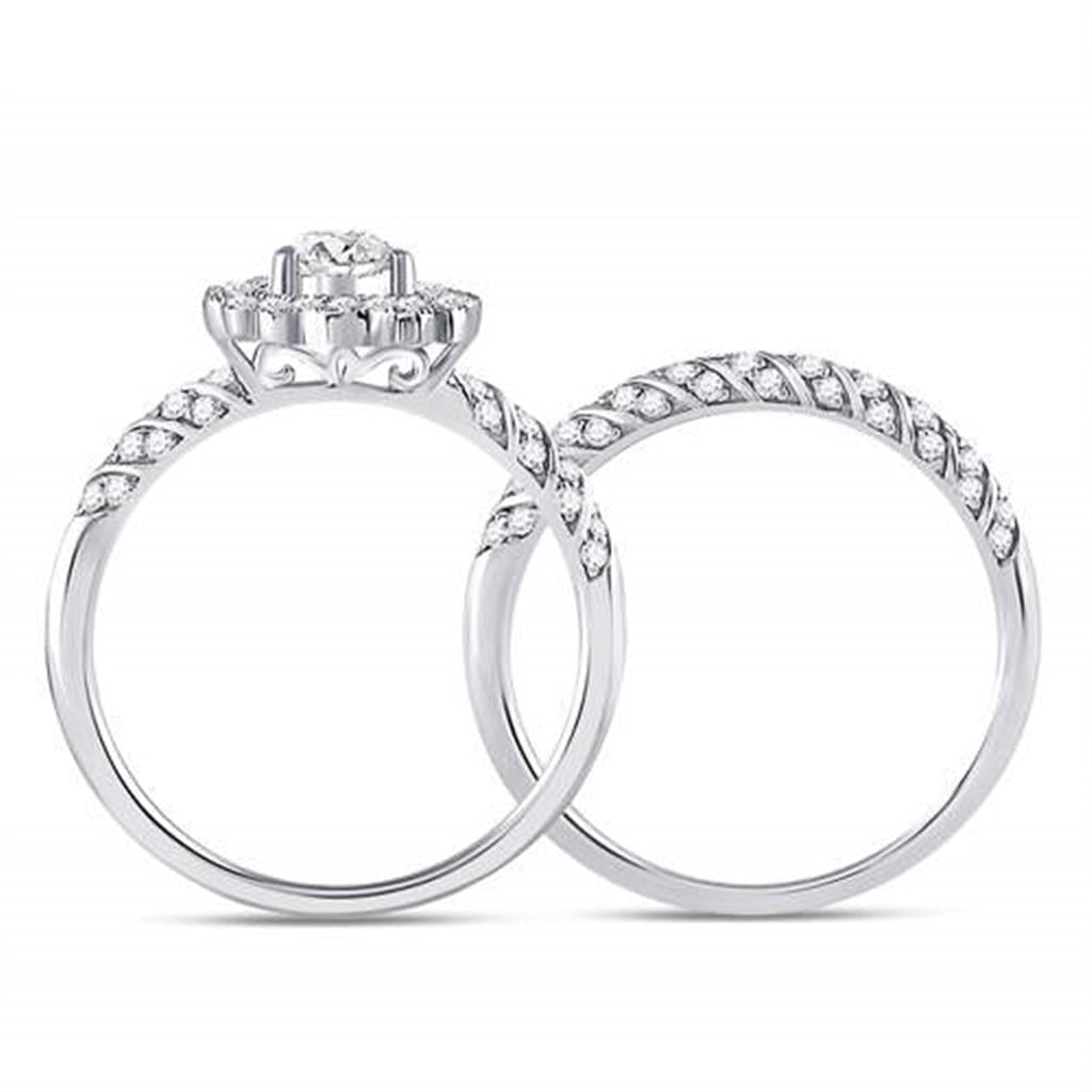 14k White Gold Pear Diamond Milgrain Bridal Wedding Ring Set 1-1/3 Cttw (Certified)