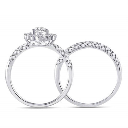 14k White Gold Pear Diamond Milgrain Bridal Wedding Ring Set 1-1/3 Cttw (Certified)