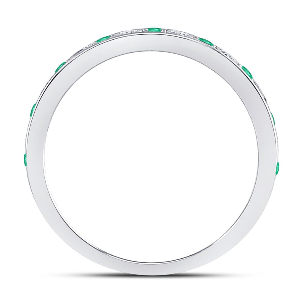 14k White Gold Round Emerald Diamond Alternating Stackable Band Ring 1/4 Cttw