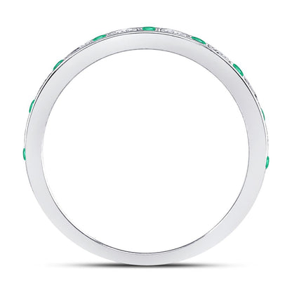 14k White Gold Round Emerald Diamond Alternating Stackable Band Ring 1/4 Cttw