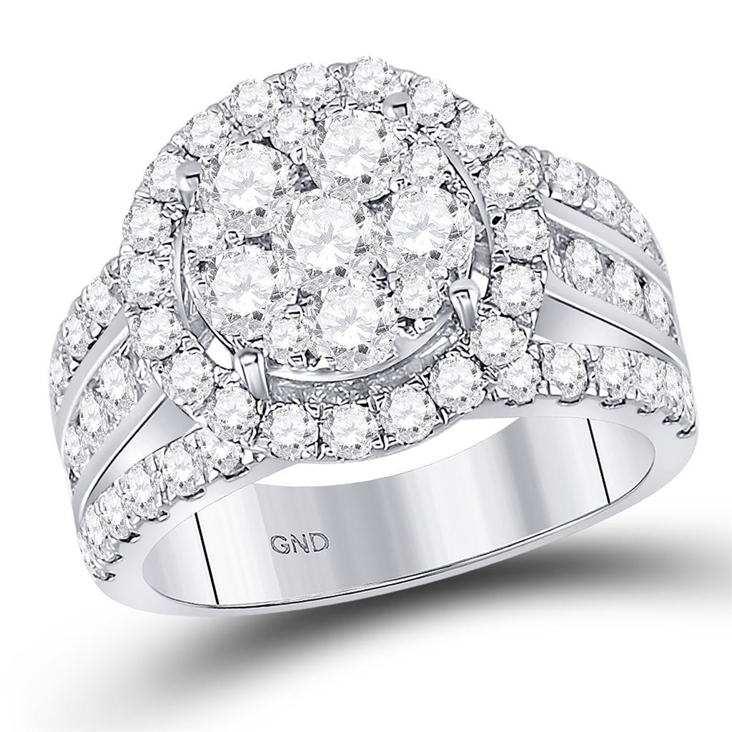 14k White Gold Round Diamond Cluster Bridal Engagement Ring 2 Cttw